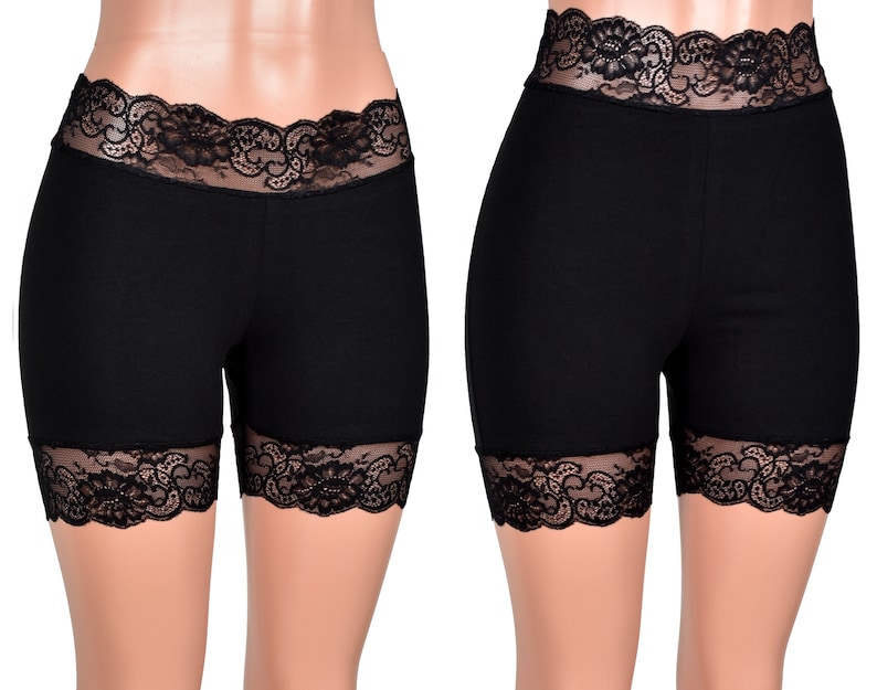 plus size lace trim bike shorts