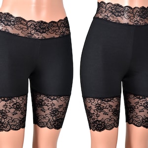 High-waisted Black Stretch Lace Shorts (elastic Waist, 8.5
