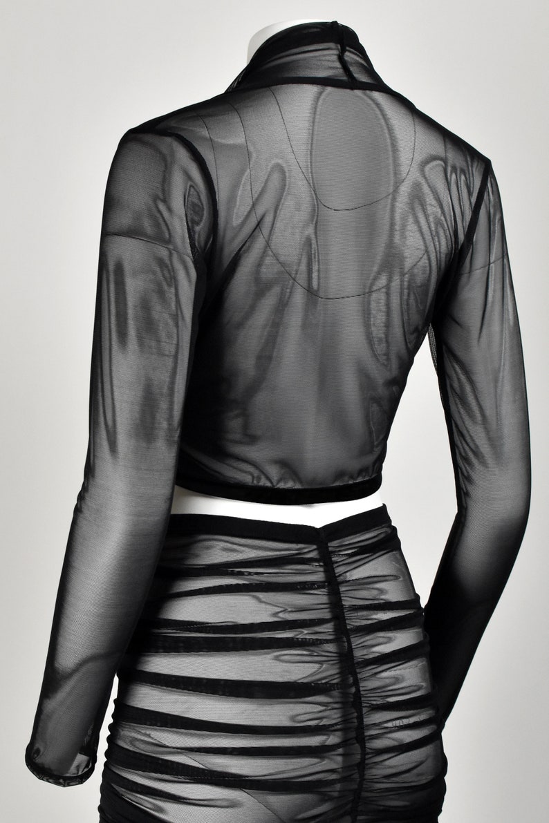 Black Mesh Open Front Cropped Sweater XS S M L XL 2XL 3XL sheer cardigan crop top drape front gothic