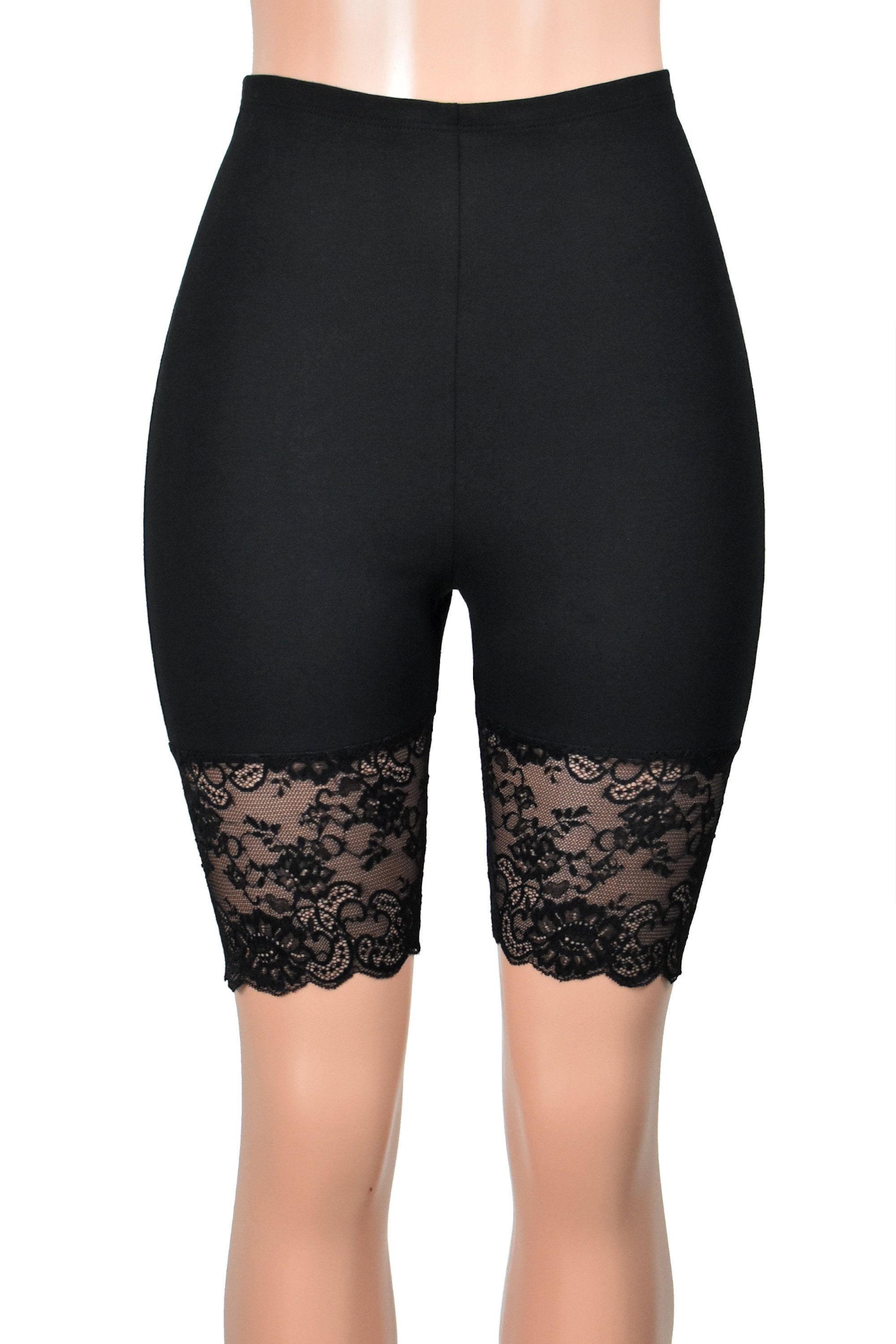 High-waisted Black Stretch Lace Shorts (elastic Waist, 8.5