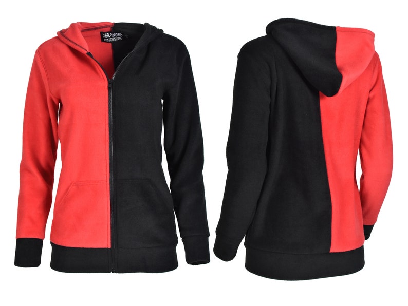 SAMPLE SALE Size Small Red and Black Fleece Hoodie Harley Quinn zipper zip hooded sweatshirt goth gothic jacket costume cosplay