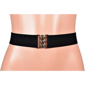 Schwarz Elastische Taille Gürtel mit Retro Kreise Silber Schnalle (1,5 "breit) stretch XS S M L 0X xl 2xl 3xl 4xl plus Größe Vintage-Stil Retro-Metall