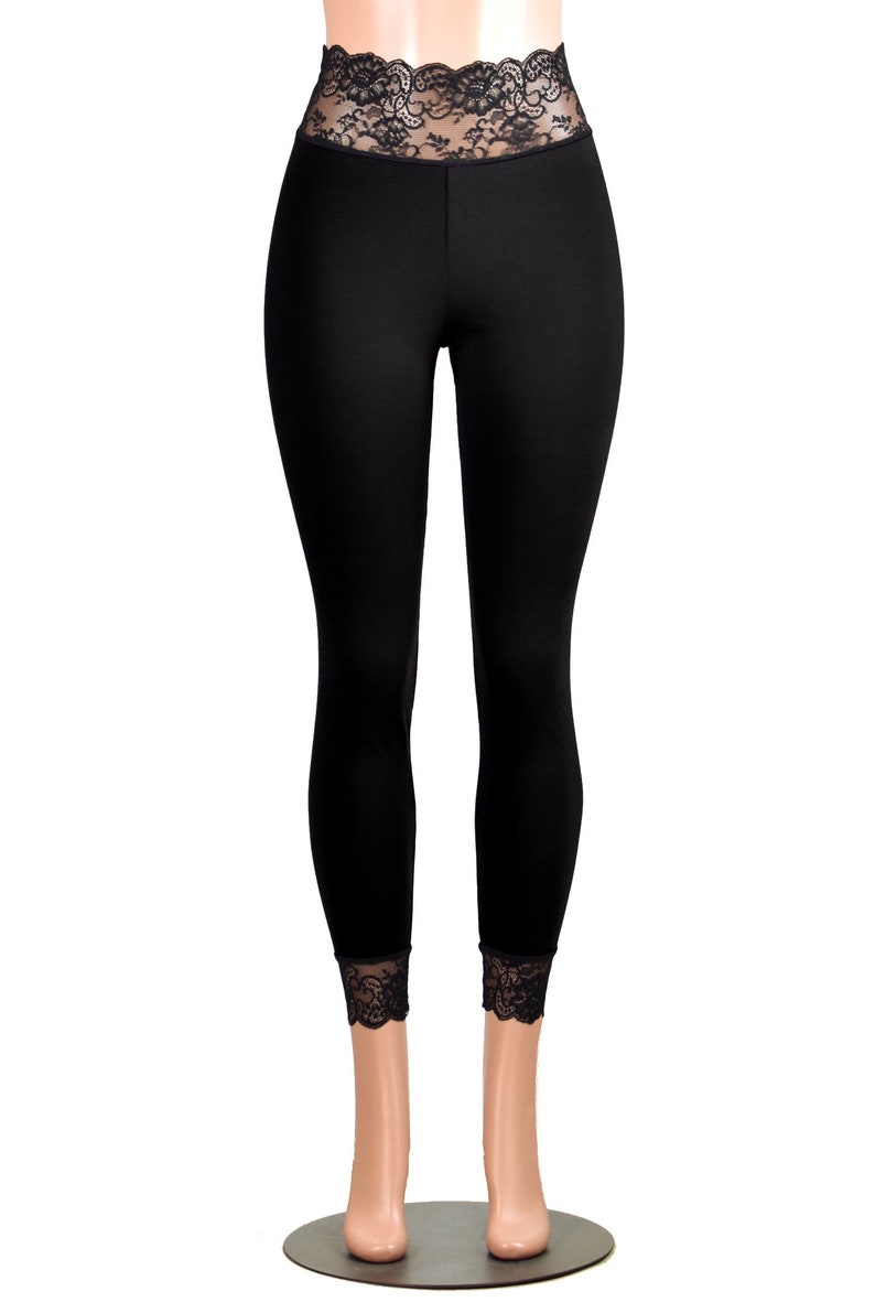 Black Cotton Spandex Lacewaist Leggings XS S M L XL 2XL 3XL Etsy