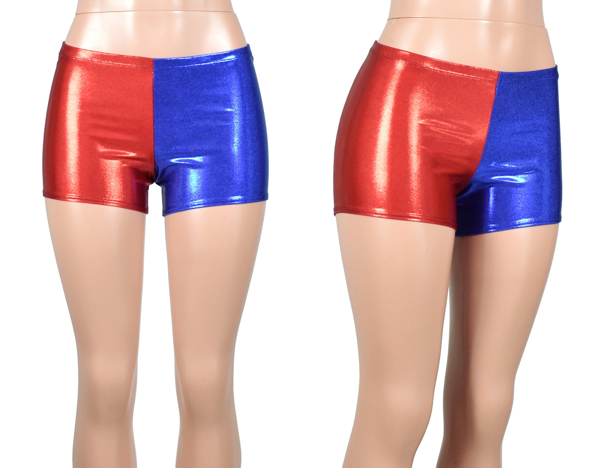 red and blue hot pants