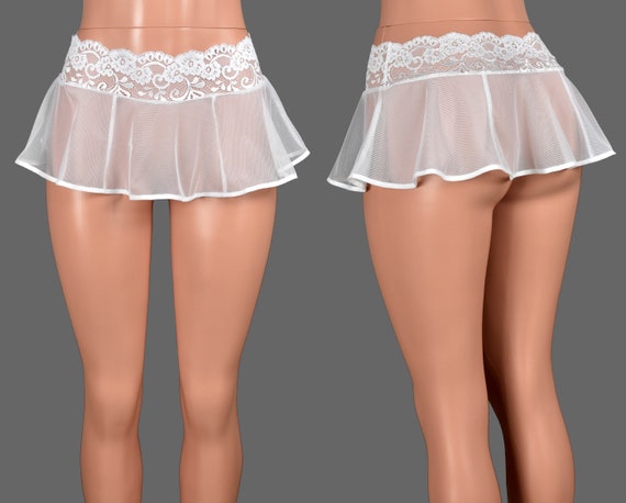 Sheer White Mesh and Lace Micro Mini Skirt XS S M L 0X XL 2XL 3XL