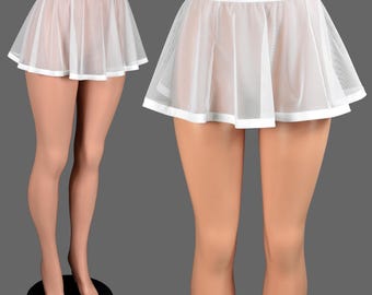 Gonna svasata in rete bianca + elastico, lunghezza 11", taglia XS S M L XL 2X 3X 4X taglie forti, lingerie sexy trasparente, corta ed elasticizzata, mini, regalo per San Valentino