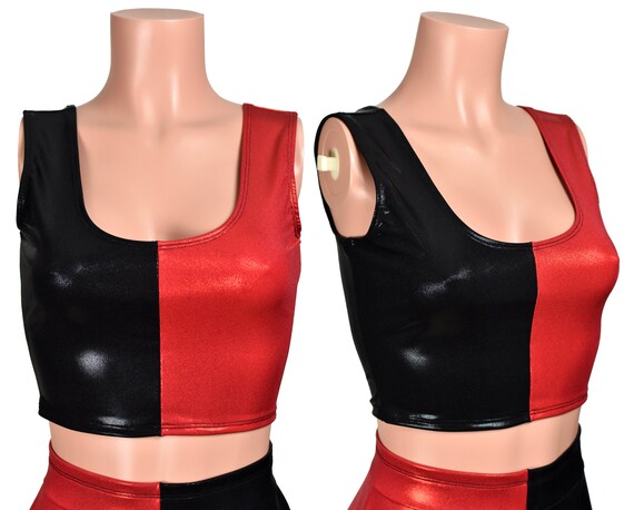 Shiny Black Red Cropped Tank Top Plus 