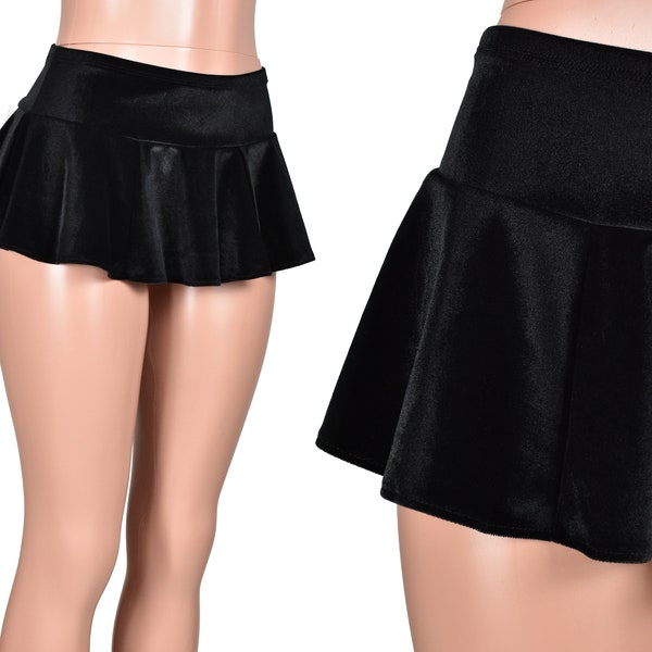 Black Velvet Micro Mini Skirt XS S M L xl 2xl 3xl stretch circle flared plus size elastic waist goth gothic short spandex