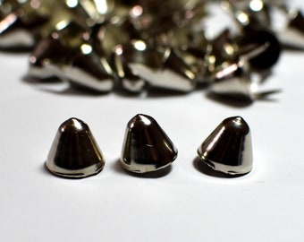 100 Cone Studs 1/2 inch wide, 1/2 inch tall | 12mm silver metal prong studs | use to make studded jackets and vests