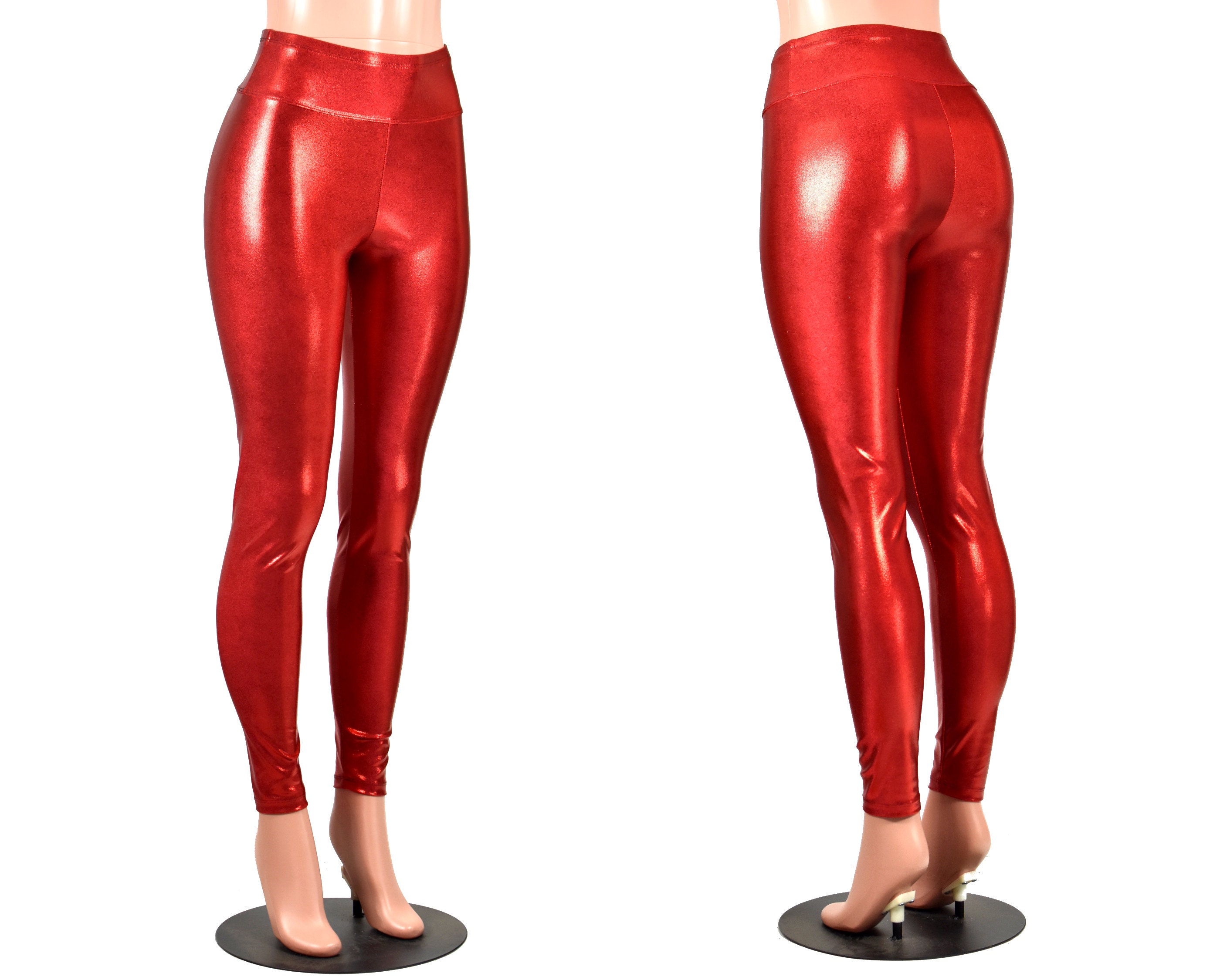 Final Sale: Size 3XL Shiny Red Metallic Leggings Plus Size 28 Inseam Punk  Goth Pants High-waist Long Inseam Mystique Spandex 