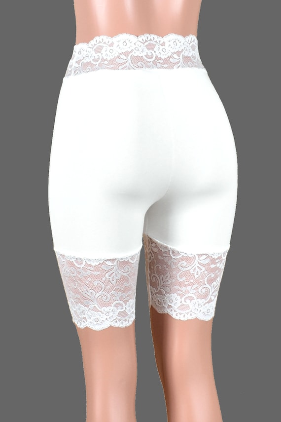 High-waisted White Stretch Lace Shorts XS S M L XL 2XL 3XL 4XL Plus Size  Bike Shorts Shorts With Lace Trim Cotton Spandex Undershorts -  Norway