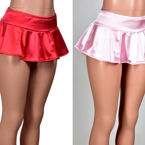 Red | Light Pink | Black | White Stretch Satin Micro Mini Skirt xs s m l xl 2xl 3xl lingerie plus size sexy shiny short flared nylon spandex