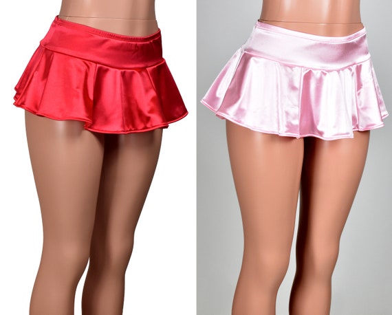 Light Pink Red Black White Stretch Satin Micro Mini Skirt Xs S M L