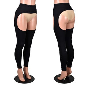 Black Nylon Spandex Chaps stretch leggings XS S M L XL 2xl 3xl plus size high-waist | durable alternative to thigh-high tights lingerie goth