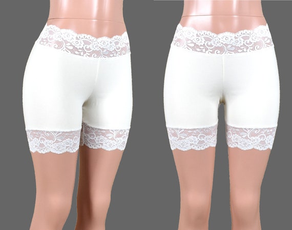 2.5 White Stretch Lace Shorts Plus Size XS S M L XL 2XL 3XL 4XL Low Rise  Undershort Shortie Cotton Spandex Bike Shorts Anti-chafe 