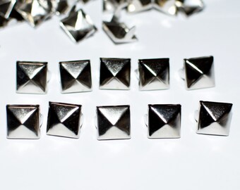 180 Pyramid Studs 1/2 inch wide | 12mm silver metal prong studs | use to make studded jackets and vests