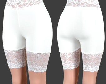 Pantaloncini in pizzo elasticizzato bianco spandex di cotone organico a vita alta XS S M L XL 2XL 3XL 4XL pantaloncini da bici taglie forti con sottopantaloncini in pizzo