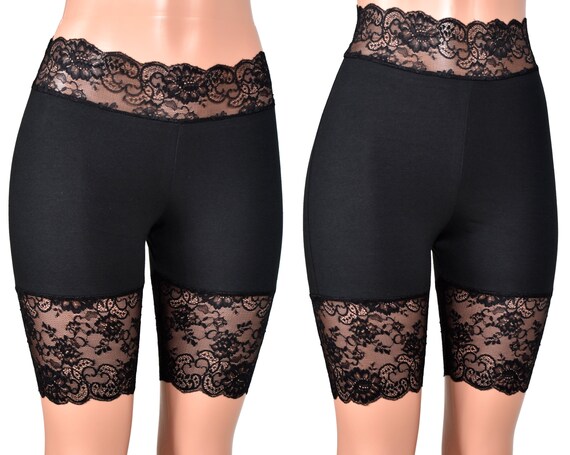 plus size lace trim bike shorts