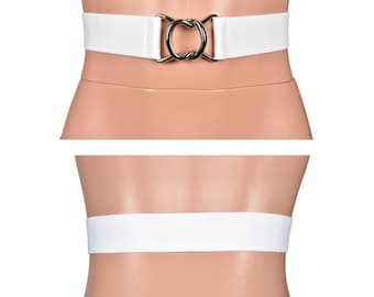 Black Elastic Waist Belt With Flat Silver Buckle (3 display picture 1