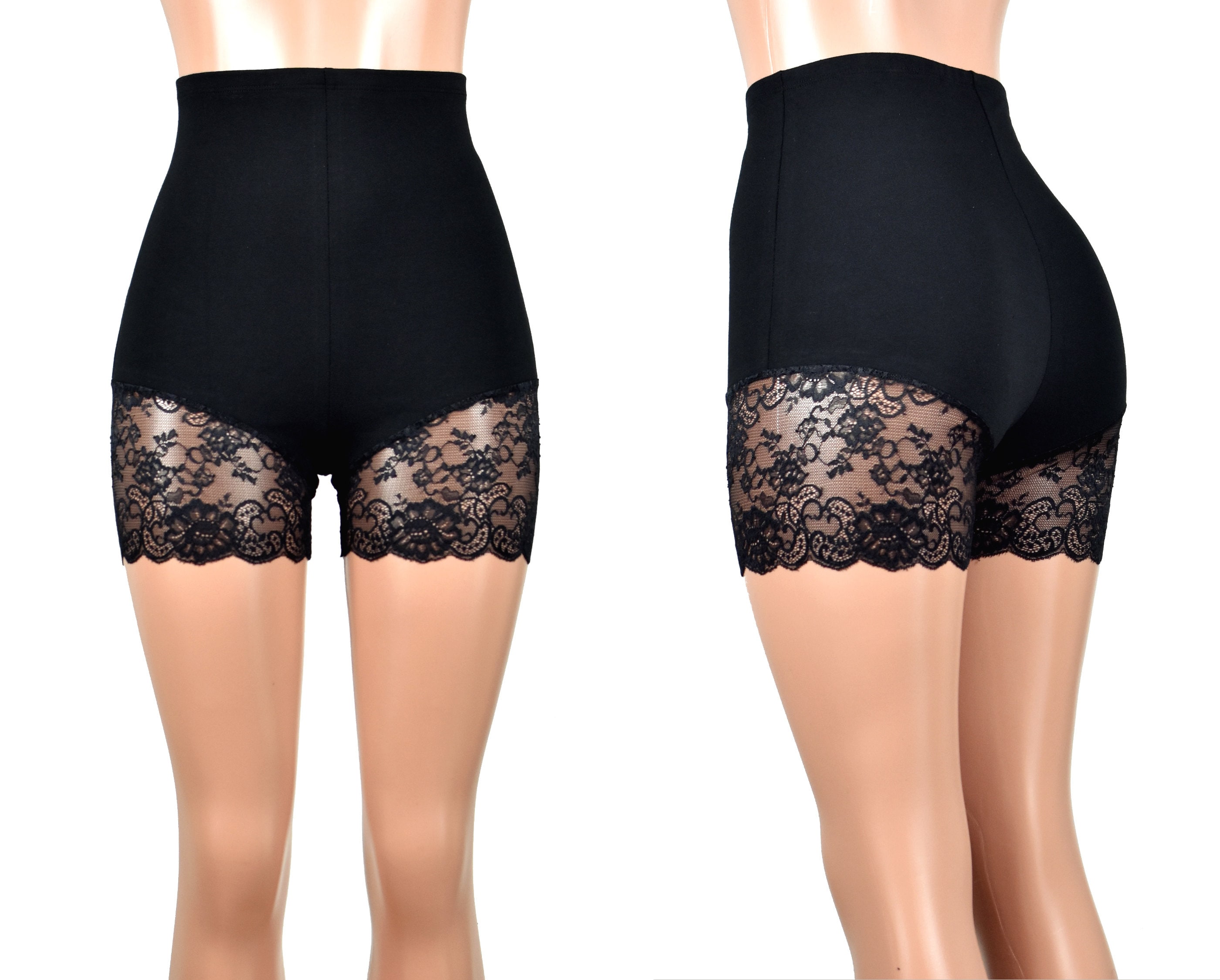 High-waisted Black Lace Leg Shorts XS S M L XL 2XL 3XL Stretch