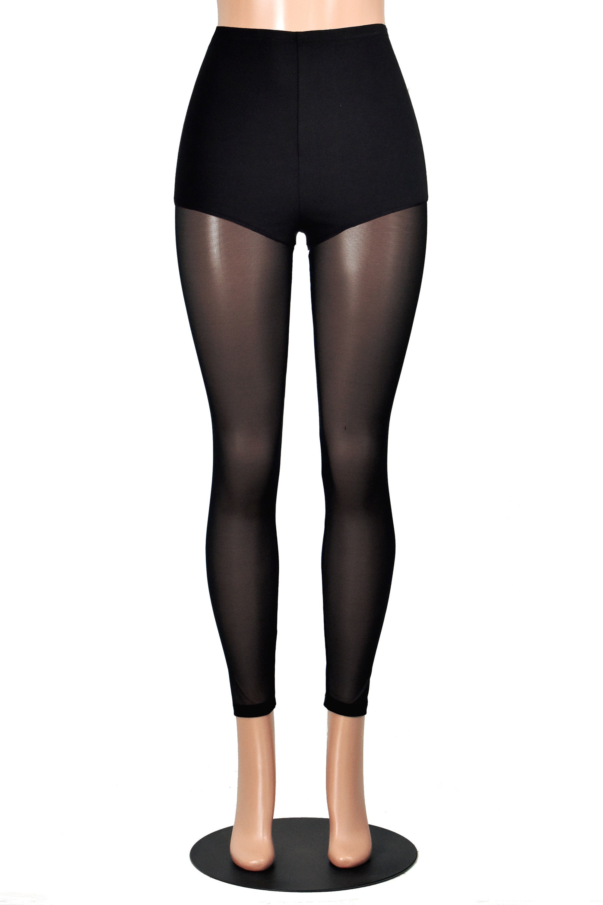 High-Waisted Black Cotton and Mesh Leggings XS S M L XL 2XL | Etsy