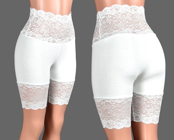 Wide Waistband White Stretch Lace Shorts XS S M L XL 2XL 3XL Plus