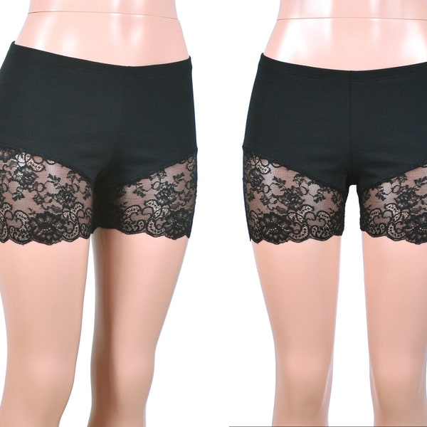 Short de jambe en dentelle noire stretch taille plus short de vélo goth XS S M L XL 2XL 3XL coton spandex garniture en dentelle courte floral leggings courts anti-frottement