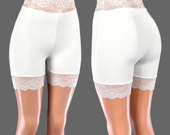 High-Waisted White Stretch Lace Shorts (5" Inseam/Mini Length) plus size XS S M L XL 2XL 3XL 4XL cotton spandex wedding undershort shorties