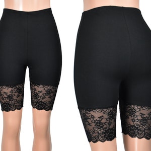 High-Waisted Black Stretch Lace Shorts (Elastic Waist, 8.5" Inseam) XS S M L XL 2XL 3XL plus size stretch cotton spandex undershorts