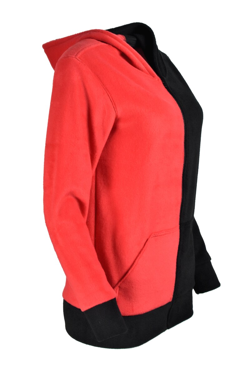 SAMPLE SALE Size Small Red and Black Fleece Hoodie Harley Quinn zipper zip hooded sweatshirt goth gothic jacket costume cosplay