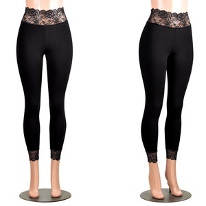 New VOCAL Womens PLUS SIZE CRYSTAL CROCHETED LACE BLACK LEGGINGS