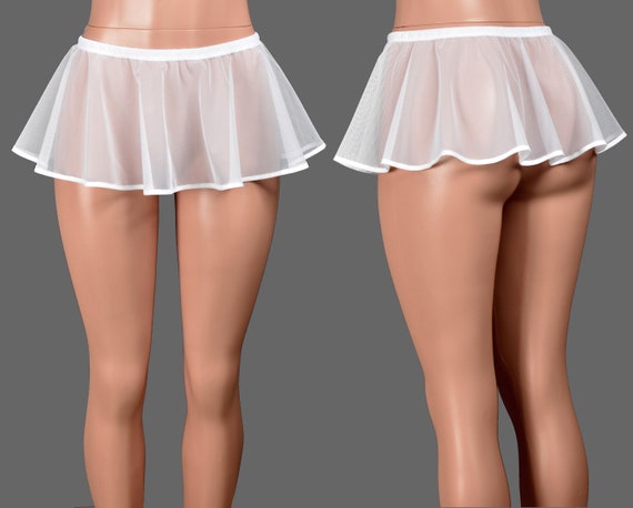 White Mesh Micro Mini Skirt 8 Long Circle Skirt XS S M L XL 2XL 3XL Plus  Size Stretch Wedding Lingerie Swim Cover-up Sheer See-through Tutu 