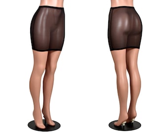 High-Waisted Black Mesh Skirt mini length or knee length XS S M L XL 2XL 3xl plus size sheer see through spandex short pencil skirt lingerie