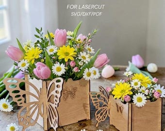 Scatola regalo, vaso di fiori, scatola, file tagliato al laser