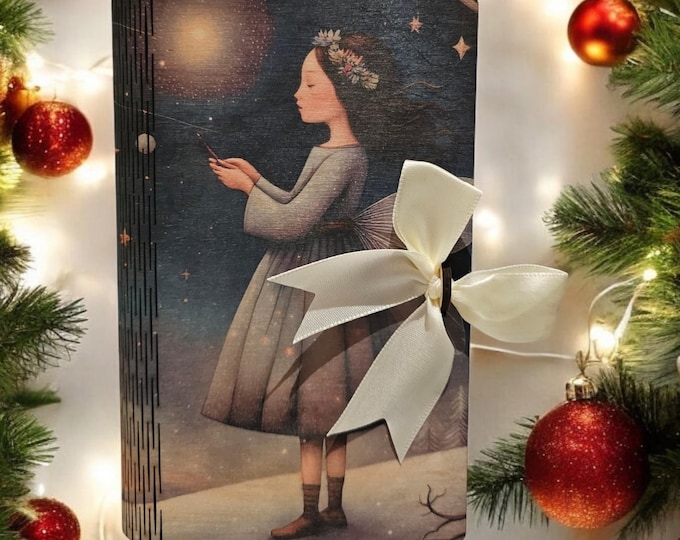 Featured listing image: Wooden gift box, flexible, with winter/Christmas motif