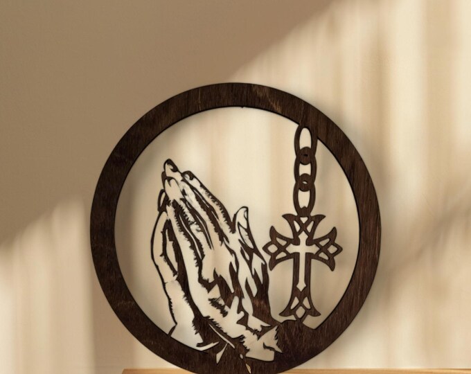 Featured listing image: Praying hands with cross, wall decoration, gift idea
