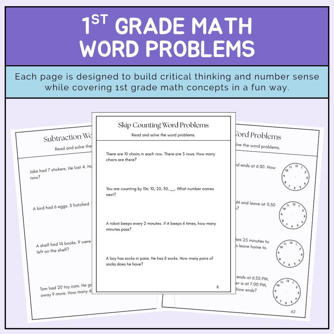 Grade 1 Math Word Problems Workbook | Reading-based Math Practice ...