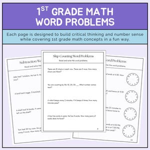 Klasse 1 Arbeitsbuch zu mathematischen Textproblemen | Lesebasierte Mathematikpraxis | Druckbares PDF