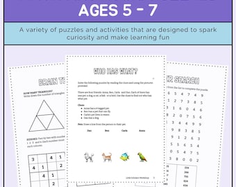 Kindergarten to Grade 2 Math & Logic Workbook | Puzzles, Patterns and Critical Thinking  | Printable PDF