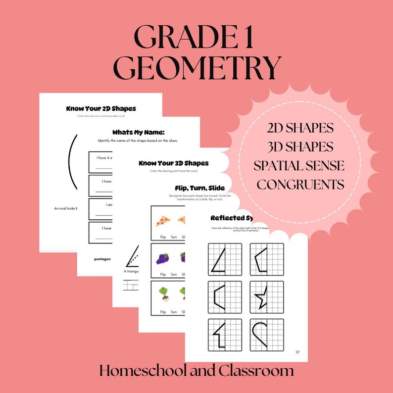Grade 1 Geometry Workbook: 2D 3D Shapes & Spatial Reasoning (PDF ...