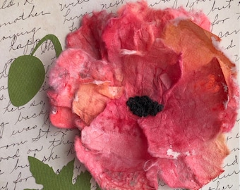 Paper Poppy Original One of a Kind Mixed Media Fiber Art