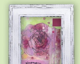 Peony Original One of a Kind Mixed Media Painting