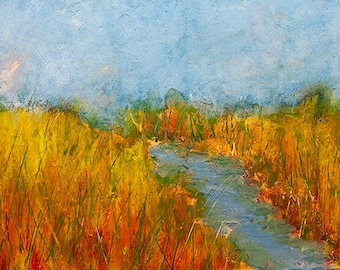 Autumn Marsh One of a Kind Cold Wax and Oil Painting