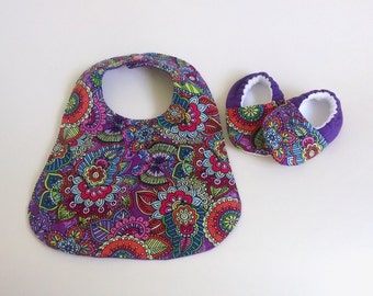 Funky Floral Bib and Soft Shoe Set - 6-12 Months - READY TO SHIP!