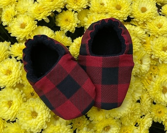 Red Buffalo Plaid Infant Soft Shoes, Crib Shoes, Booties, Slippers, Girls, Boys, Baby, Toddler MADE TO ORDER