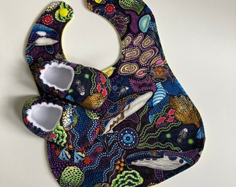 Under the Sea Mosaic Baby Gift Set, Shoes, Drool Bib - READY TO SHIP