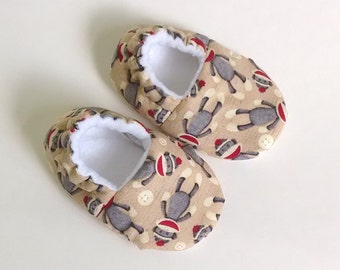 Sock Monkey Soft Shoes, MADE TO ORDER, Baby, Infant, Toddler