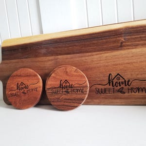 Personalized Acacia Wood Charcuterie Board & Coaster Set: Engraved Home Decor