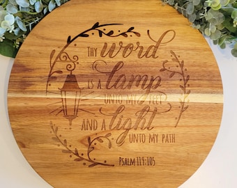 Personalized Lazy Susan, Engraved Acacia Wood Lazy Susan, Psalm 119,  Christian Decor