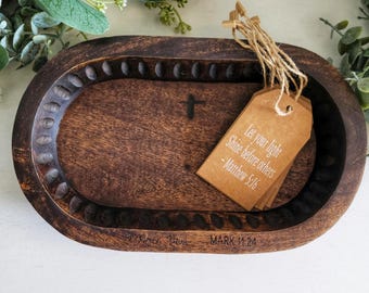 Engraved Mango Wood Prayer Bowl with Scripture Cards - Christian Gift
